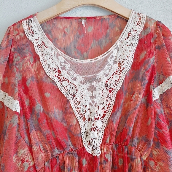 Free People Daydreamer Batwing Sleeve Lace Blouse Sz M Gypsy Boho Peasant - Picture 7 of 10